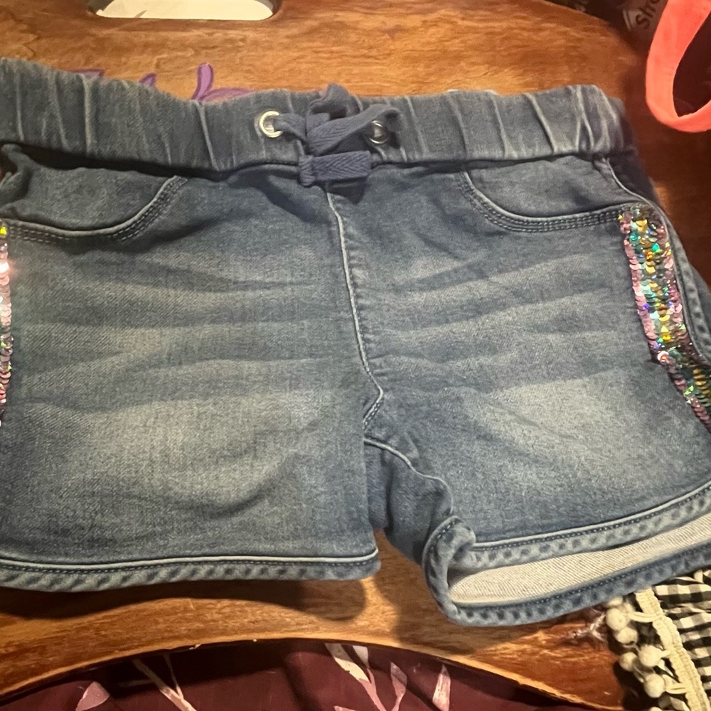 Knit denim shorts